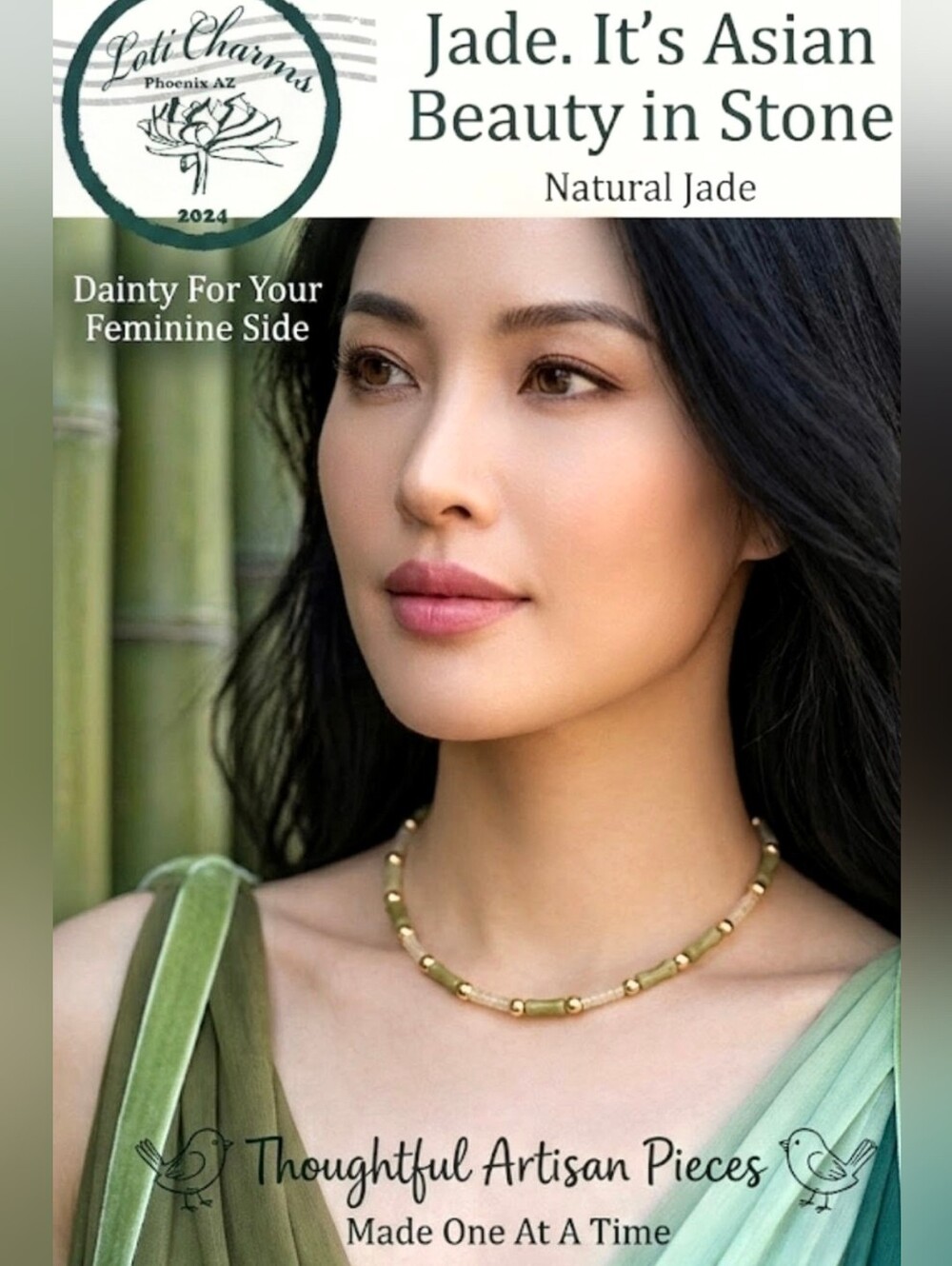 Dainty Green Jade In Bamboo Necklace Choker Gold Plated